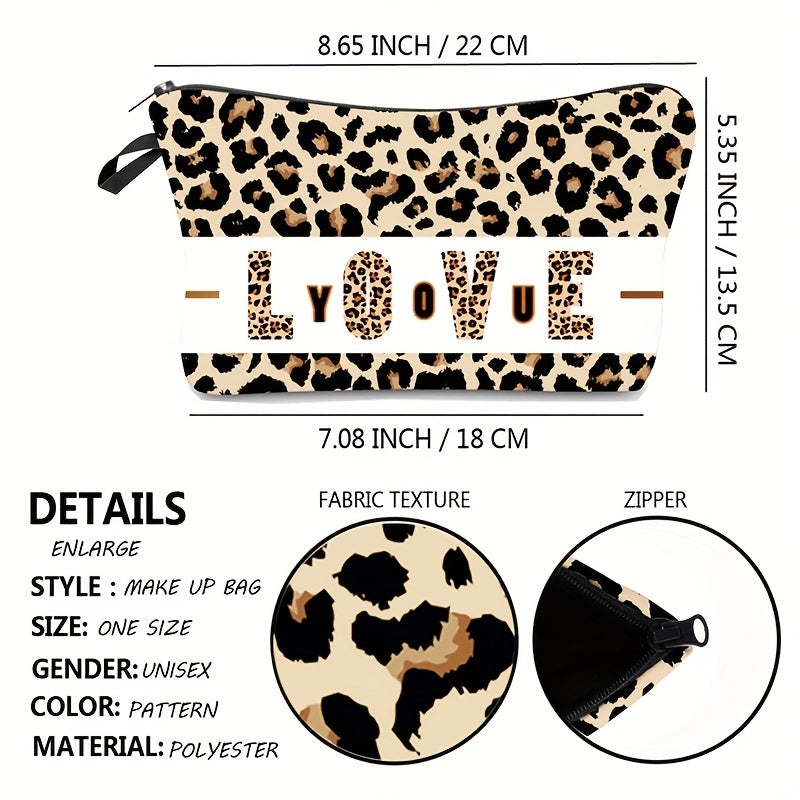 Leopard Print Cosmetic Bag Love You Pattern Clutch Purse