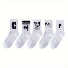 10 Pairs Letter Print Socks Comfy & Breathable Women's Mid Tube Stockings