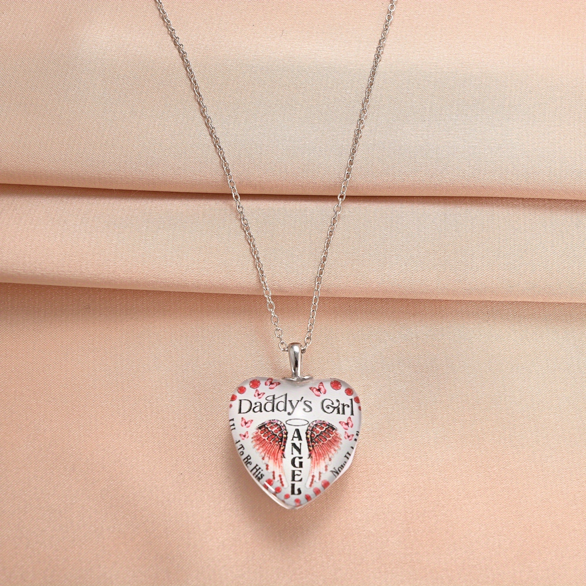 Red Angel Love Heart Crystal Pendant Necklace Women's Neck Jewelry
