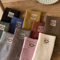 5 Pairs Smiling Face Print Socks Comfy Mid Tube Women's Stockings