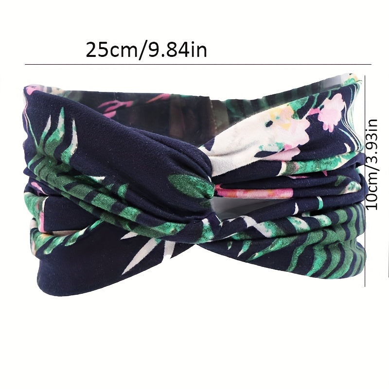Boho Print Wide Headband Stretchy Sweatband for Women