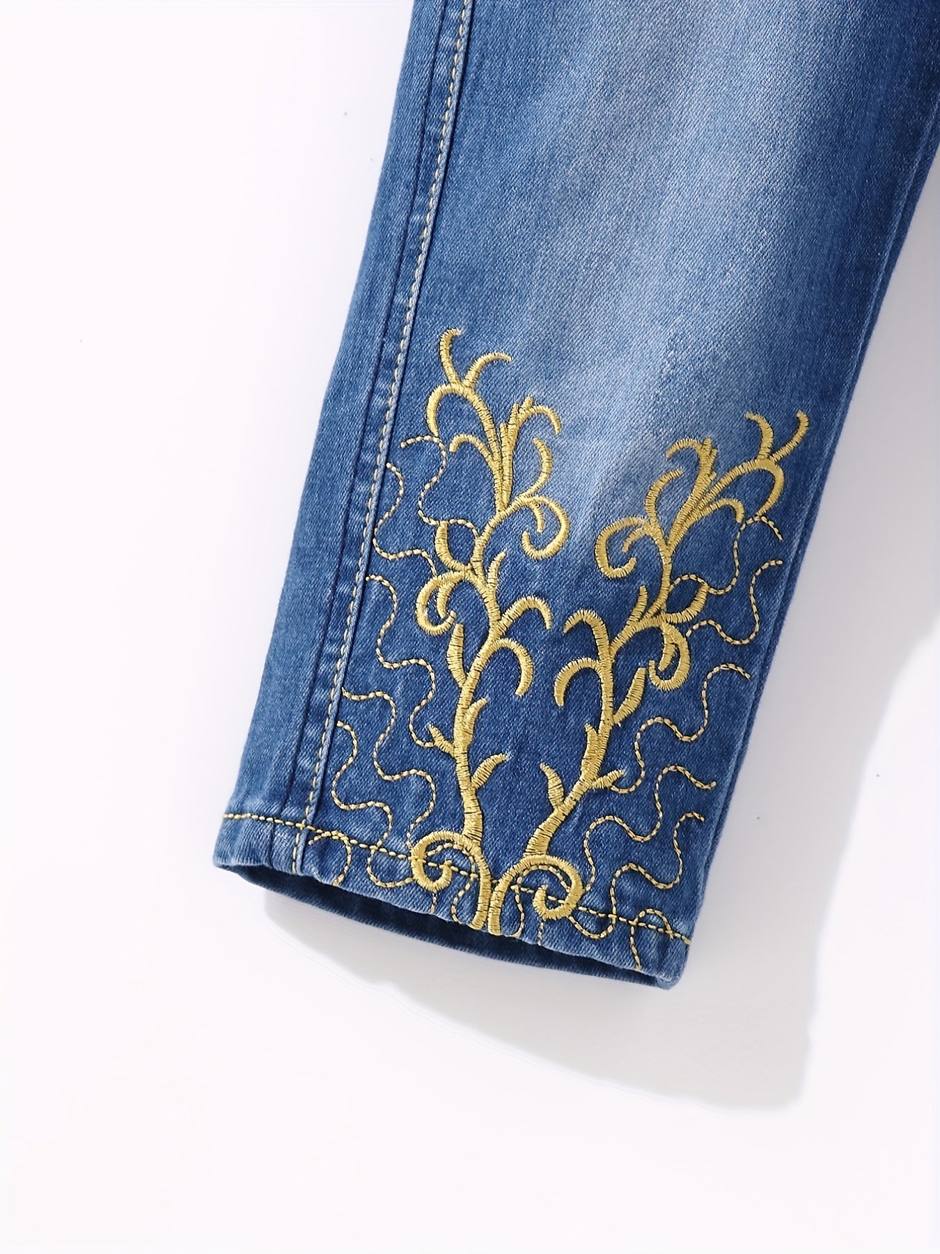 Girls' Swirls Embroidered Denim Pants Regular Fit