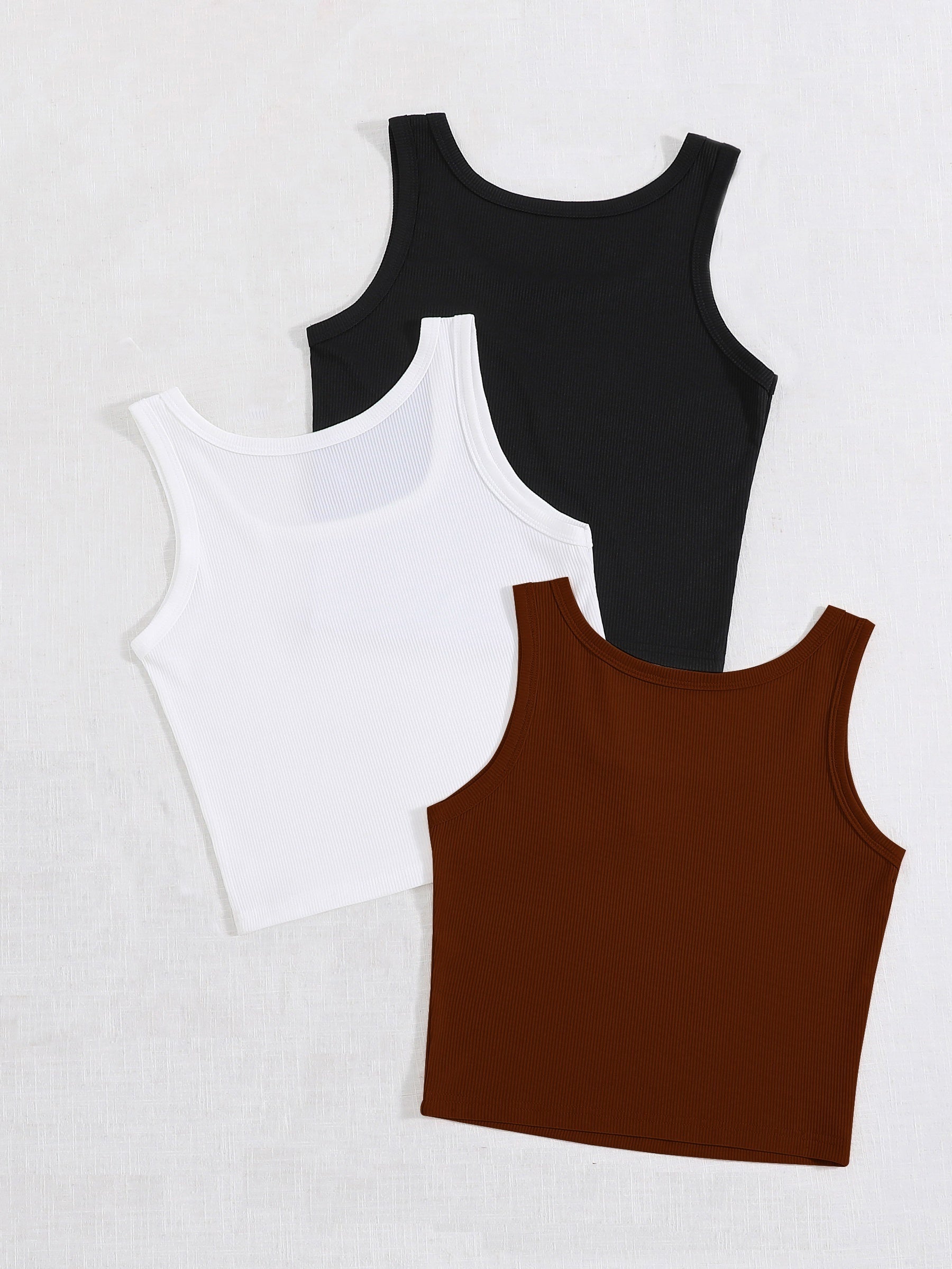 Solid Tank Top 3 Pack Sleeveless Scoop Neck Basic Summer Women's Clothing