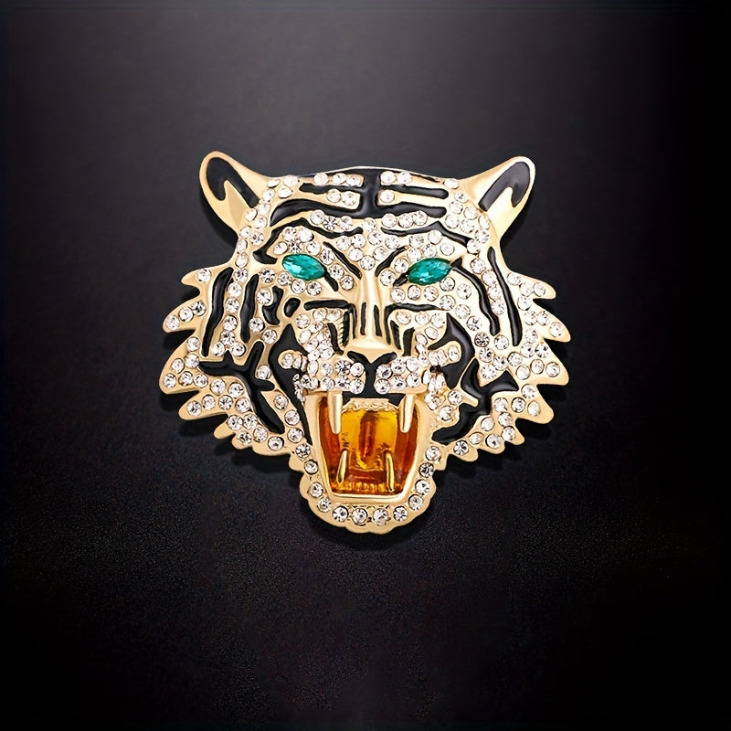 Rhinestone Tiger Head Brooch Men's Party Casual Gift