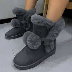 Women's Pompom Thermal Snow Boots Non Slip Flat Snow Shoes