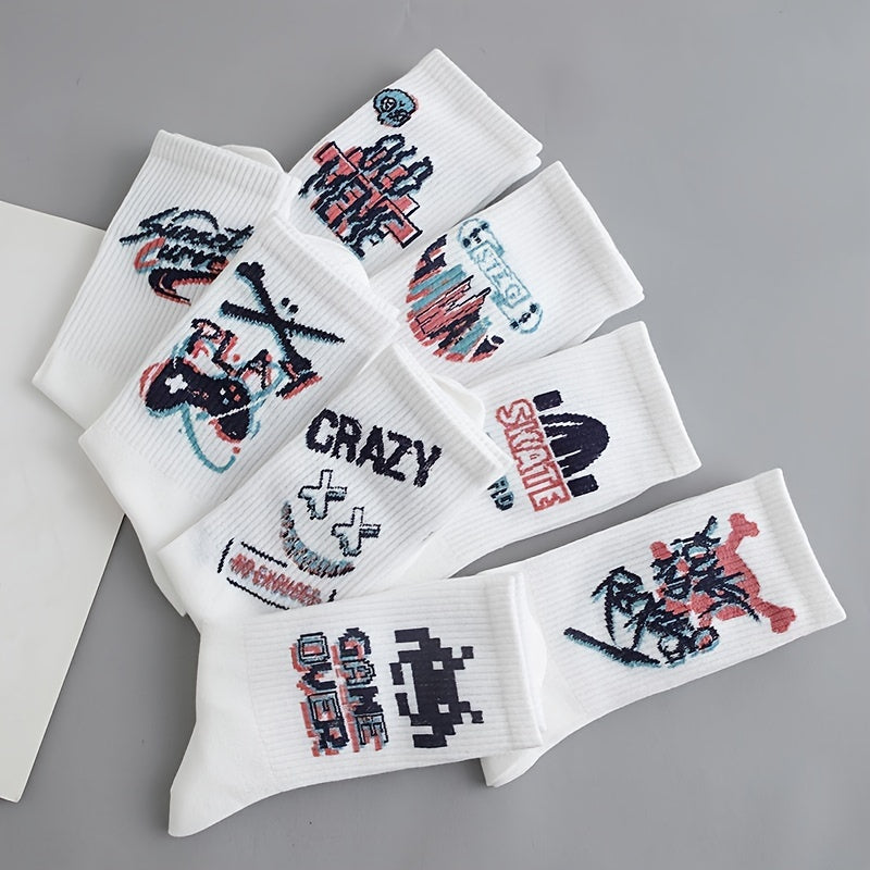8 Pairs Funny Letter Graffiti Socks Women's Mid Tube Stockings