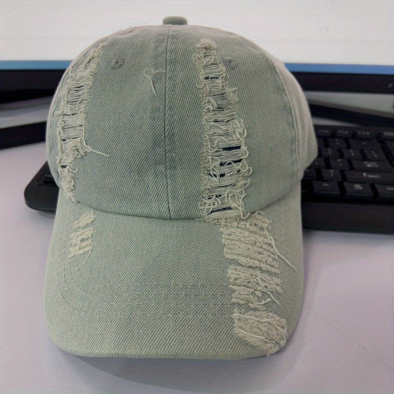 Distressed Denim Baseball Cap Tassel Sunscreen Dad Hat