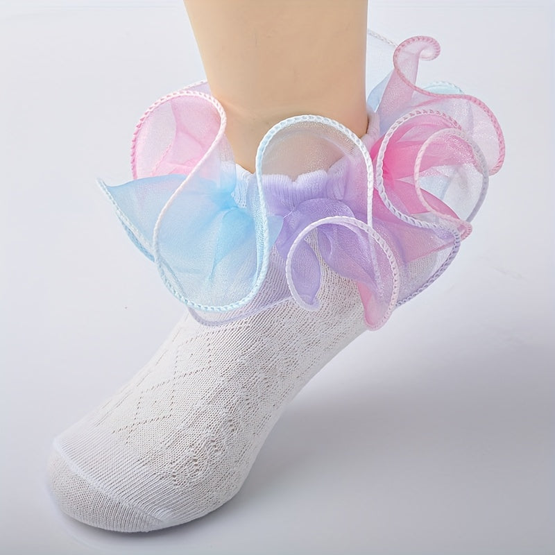 Girls Rainbow Double Layer Lace Ruffle Princess Socks