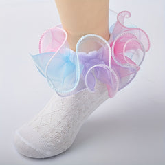 Girls Rainbow Double Layer Lace Ruffle Princess Socks