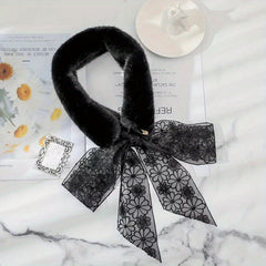 Rabbit Fur Neck Scarf Lace Small Scarf Bow Tie Solid Warm For Women