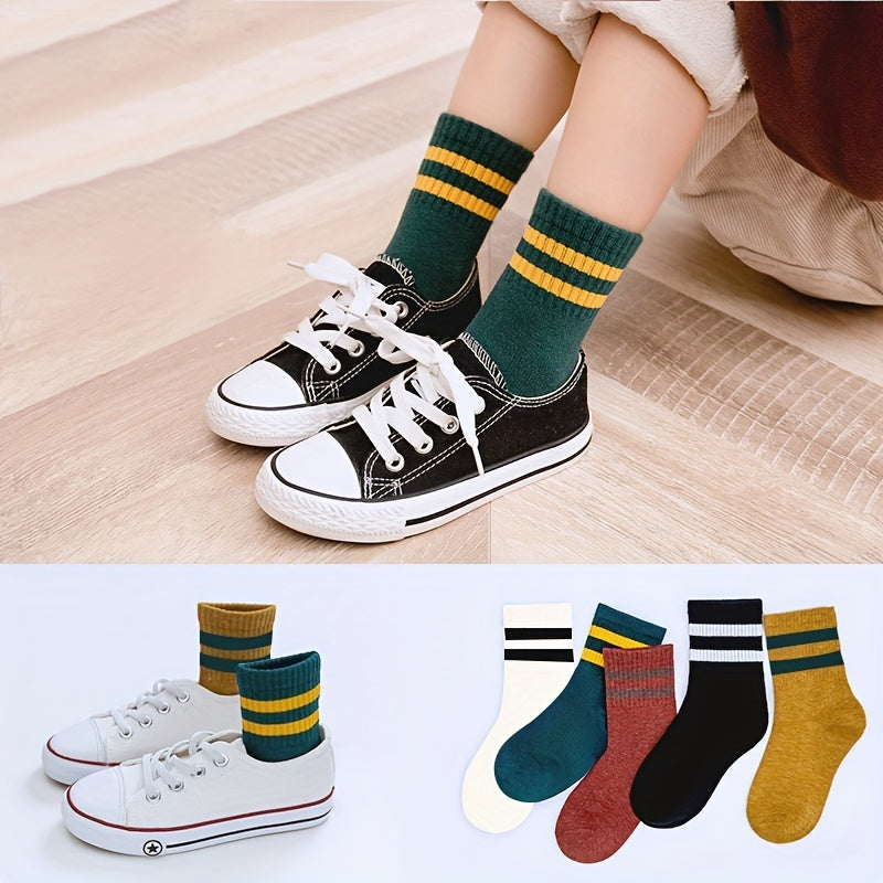 10 Pairs Girls Kids Striped Crew Socks Outdoor Sports Students Socks