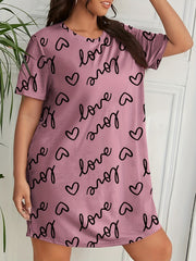  Heart & Letter Print Short Sleeve Sleep Dress