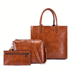 Vintage Tote Bag Set Faux Leather Handbags Crossbody Bag & Coin Purse