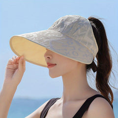 Letter Jacquard Ponytail Visor Hat Wide Brim Sunscreen Cap