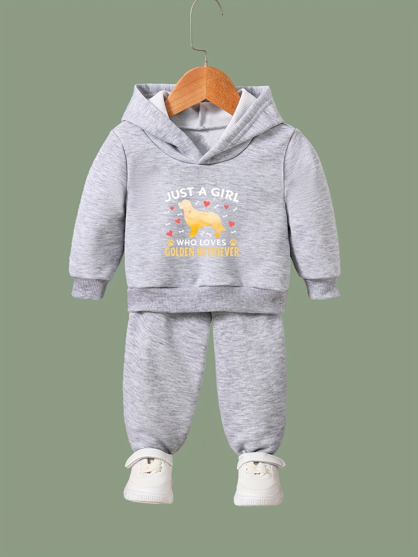 Girls Boys 2pcs Golden Retriever Print Hooded Set for Sports
