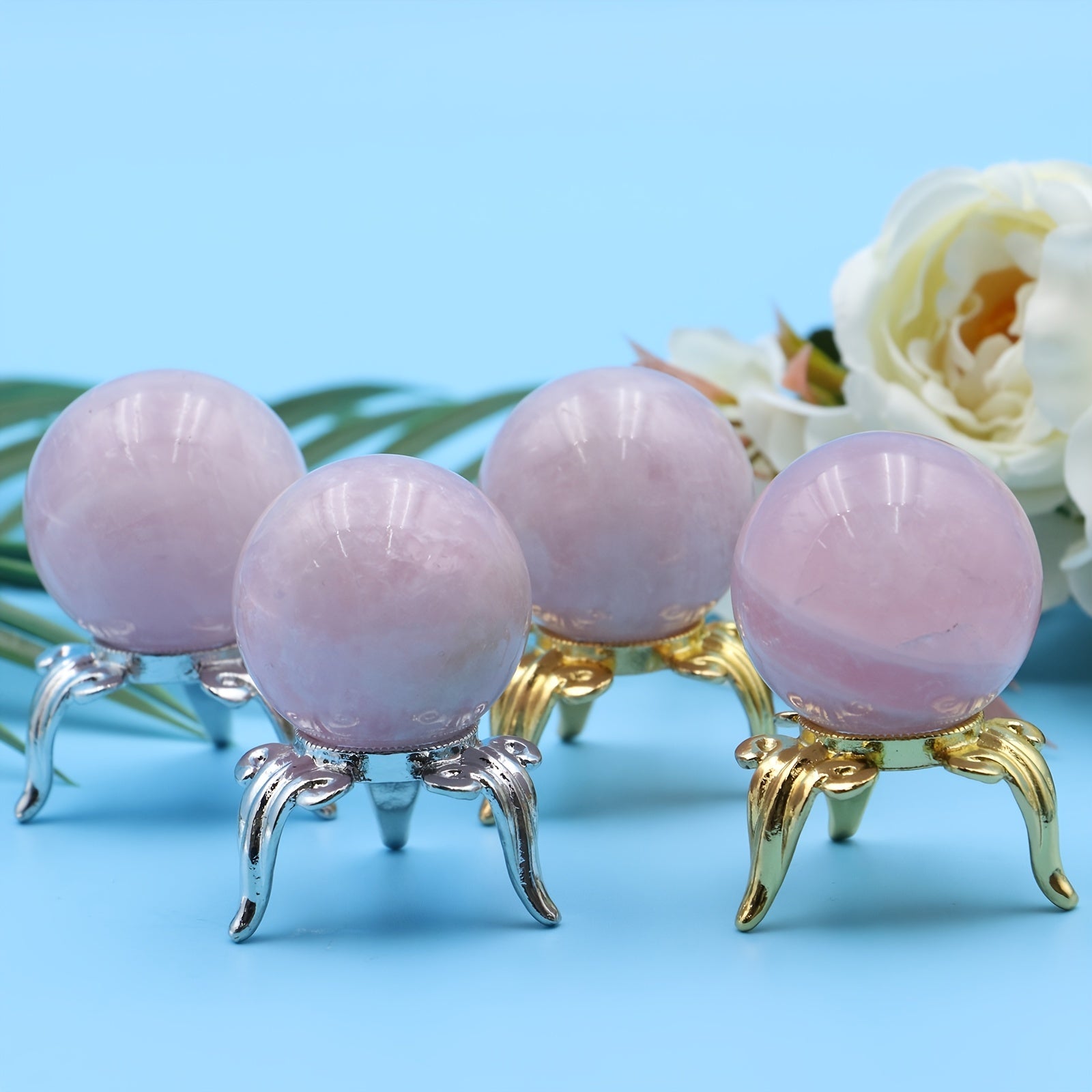 Natural Rose Crystal Ball Stone Carving Sphere for Children Gift