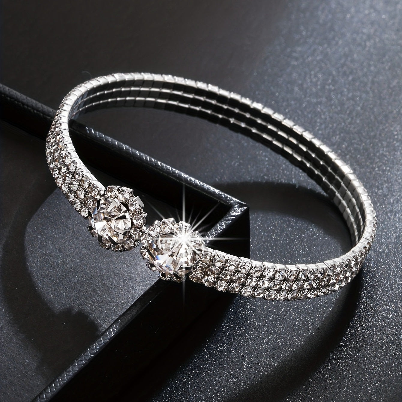 18K Plated Zircon Bangle Rhinestone Bracelet Wedding Jewelry