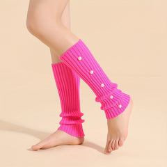 Faux Pearl Leg Warmers Knitted Knee High Socks