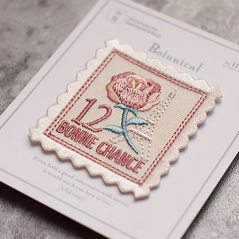 3pcs Retro Stamp Embroidery Self-adhesive Patch Clothing DIY Sticker