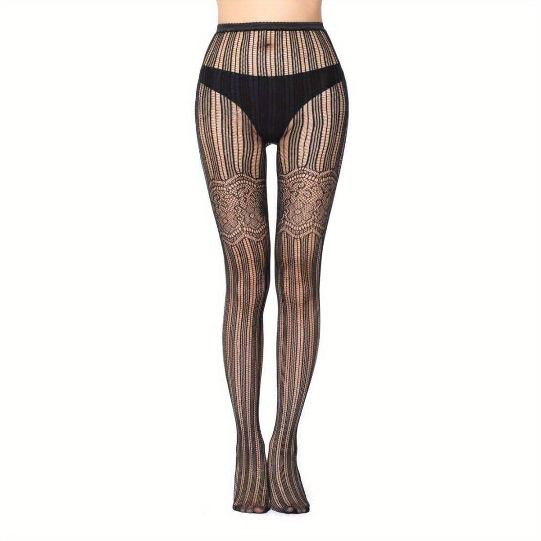 Striped Jacquard Fishnet Tights High Waist Pantyhose Women's Stockings