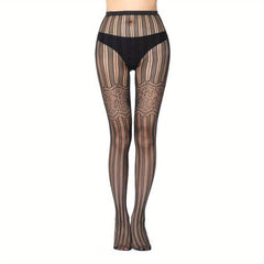 Striped Jacquard Fishnet Tights High Waist Pantyhose Women's Stockings