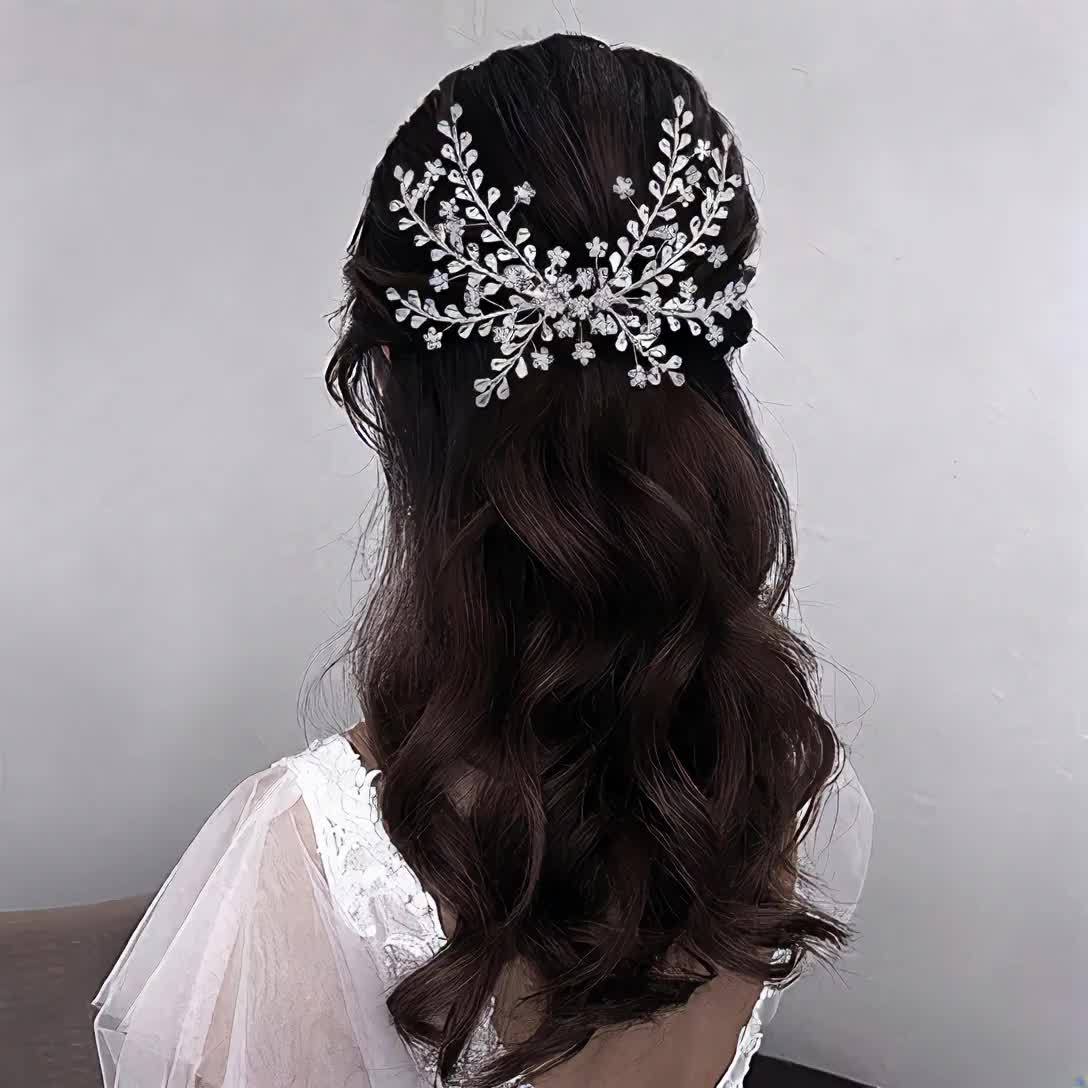 Bridal Hair Comb Rhinestones Pearls Floral Wedding Headpiece Bride