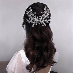 Bridal Hair Comb Rhinestones Pearls Floral Wedding Headpiece Bride