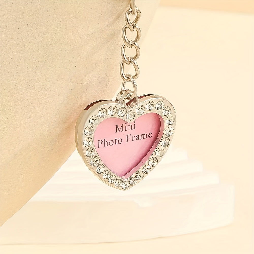 Heart Photo Frame Keychain Rhinestone Key Chain Ring Bag Charm