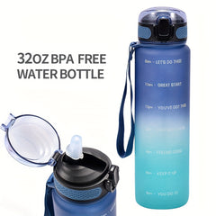 32oz Fitness Water Bottle Time Marker BPA-Free Leak Proof Flip Lid