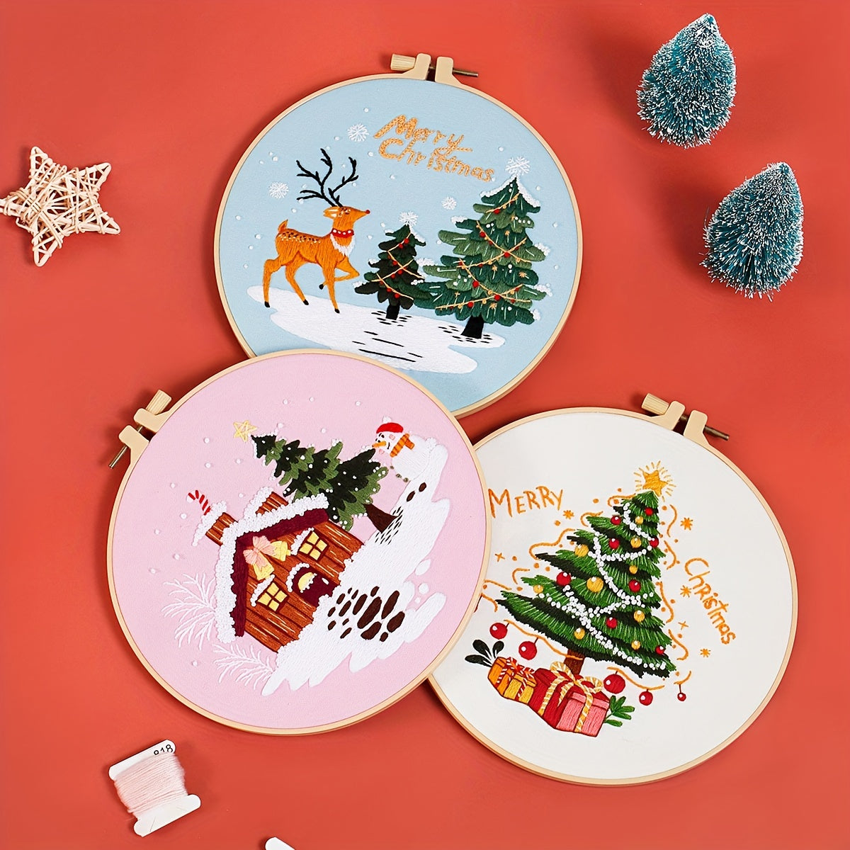 5pcs Embroidery Kit Merry Christmas DIY Adult Beginner Hoop 20 07 Cm