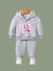 Girls Sweet Kitten Graphic 2pcs Set for Spring Fall Sports