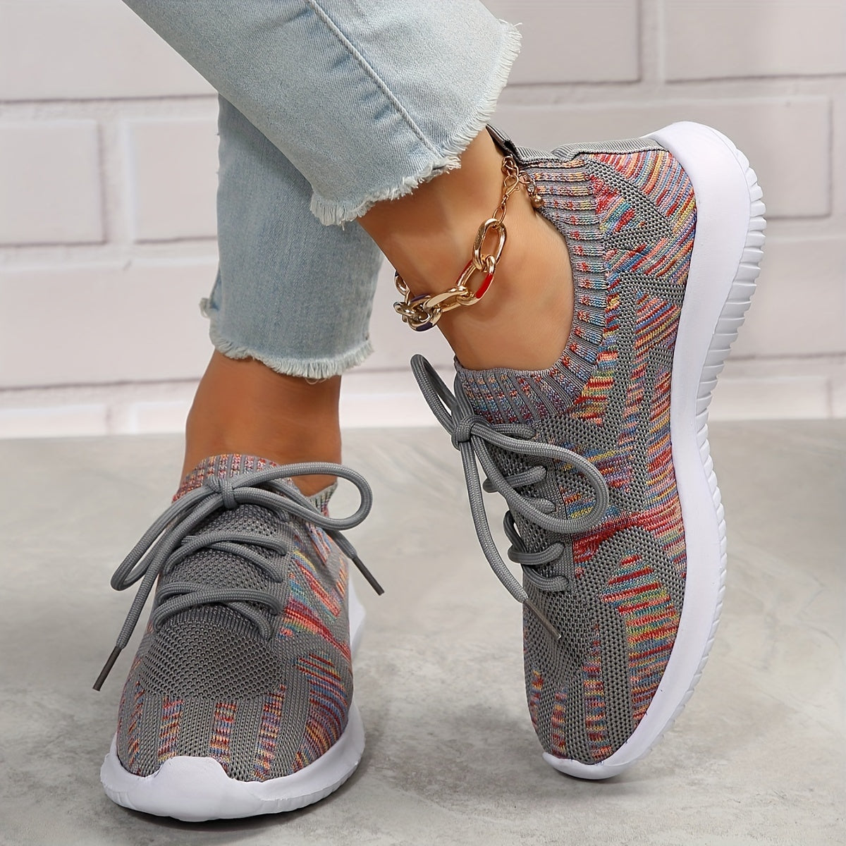 Women's Knitted Sporty Shoes Breathable Lightweight Lace Up Sneakers