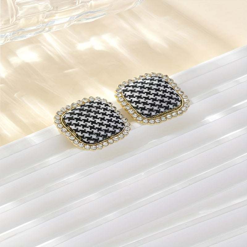 Square Plaid Stud Earrings Alloy Jewelry Daily Wear