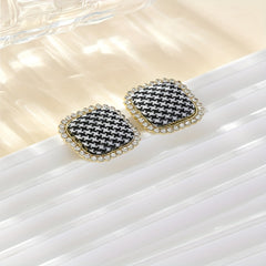 Square Plaid Stud Earrings Alloy Jewelry Daily Wear