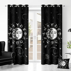 2pcs Sun Moon Curtain Set for Blackout Home Decor