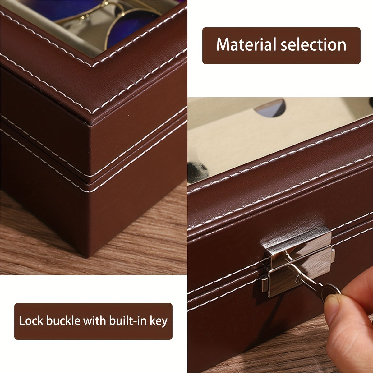 Brown Sunroof Watch Storage Box With Lock