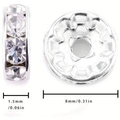 100Pcs Spacer Beads 6 8mm Silver Plated Czech Crystal Rhinestone