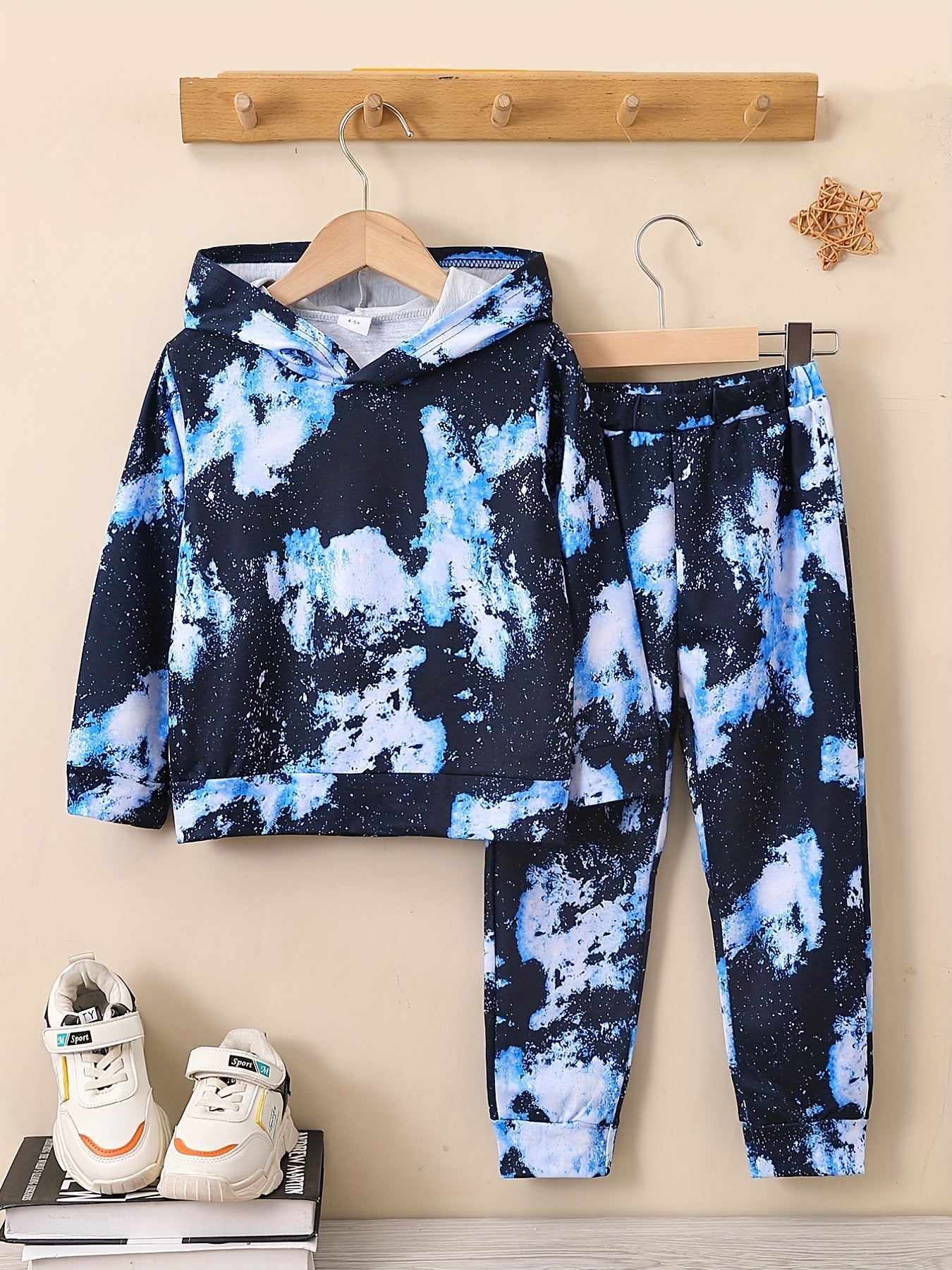 Boy's 2pcs Hoodie & Sweatpants Set Splash Print Long Sleeve Top Casual Outfits