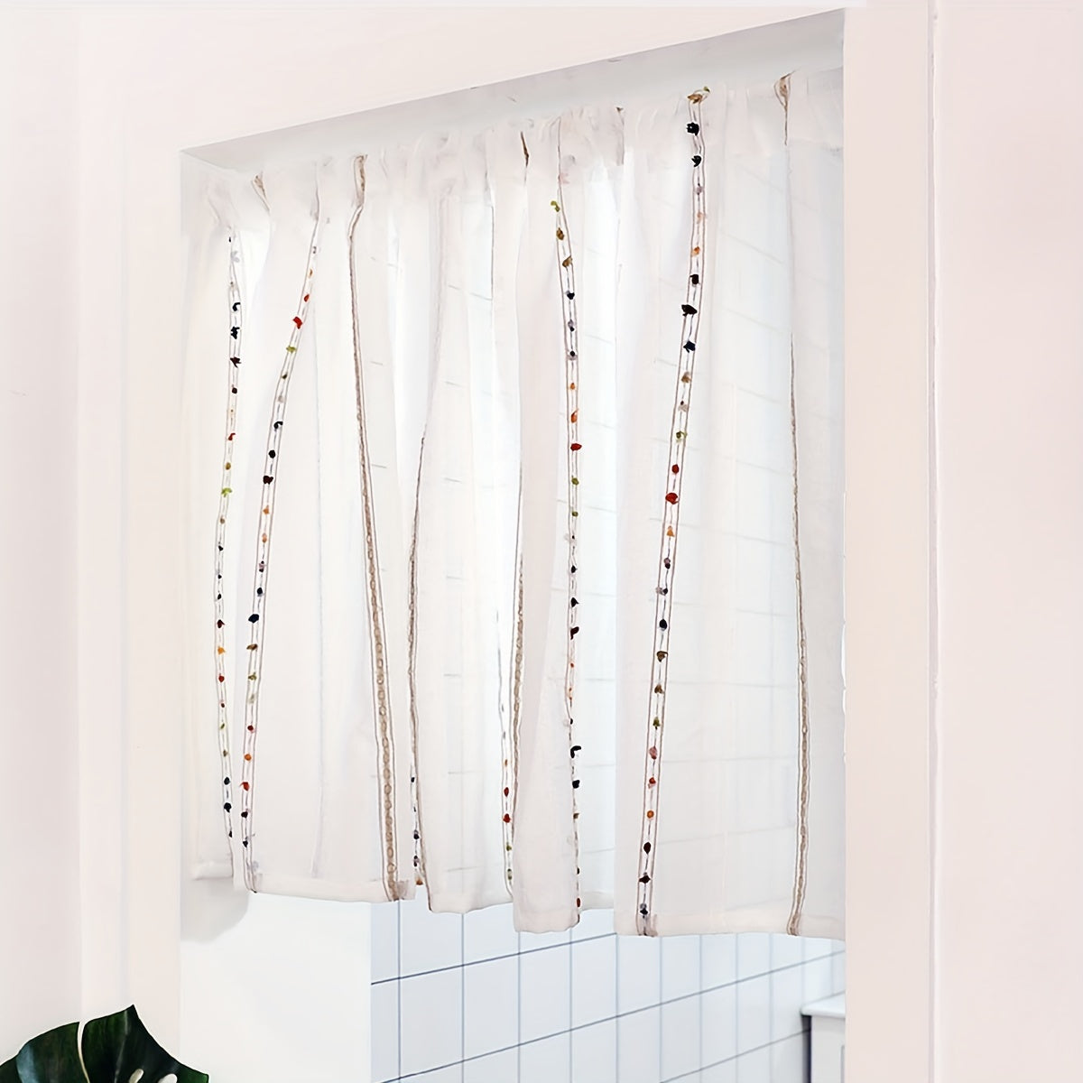 1pc Fresh And Rod Pocket Curtain Vertical Striped Small Window Curtain