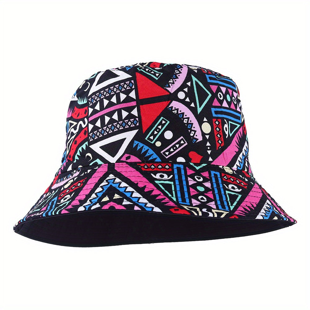 Geometric Pattern Print Bucket Hat Hip Hop Casual Sunscreen Travel Beach Hats