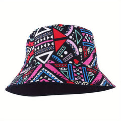 Geometric Pattern Print Bucket Hat Hip Hop Casual Sunscreen Travel Beach Hats