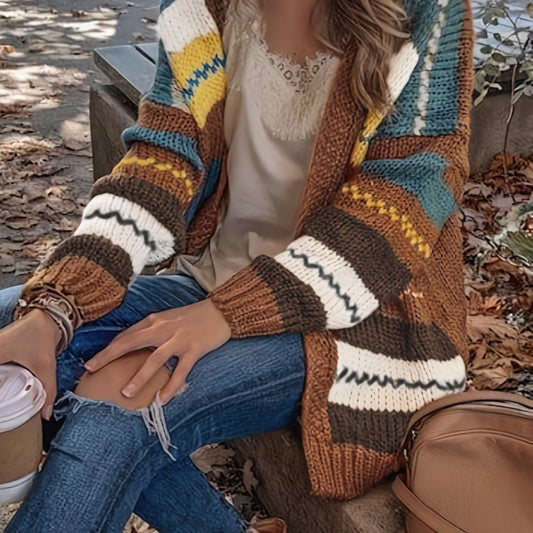  Striped Open Front Cardigan