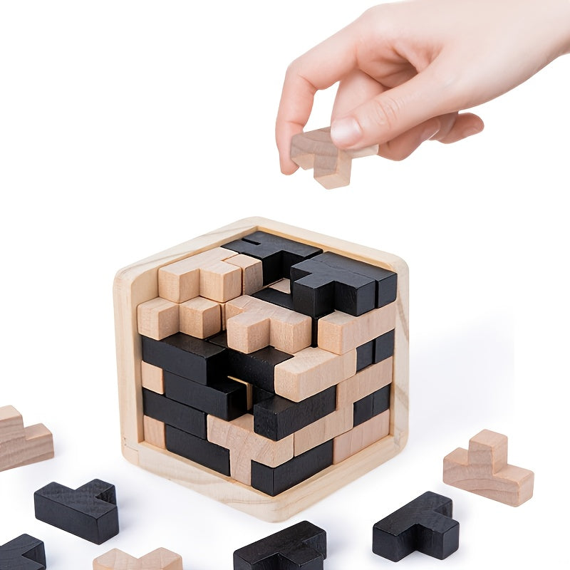 3D Wooden Puzzles IQ Toy 54T Cube Educational Toys For Kids