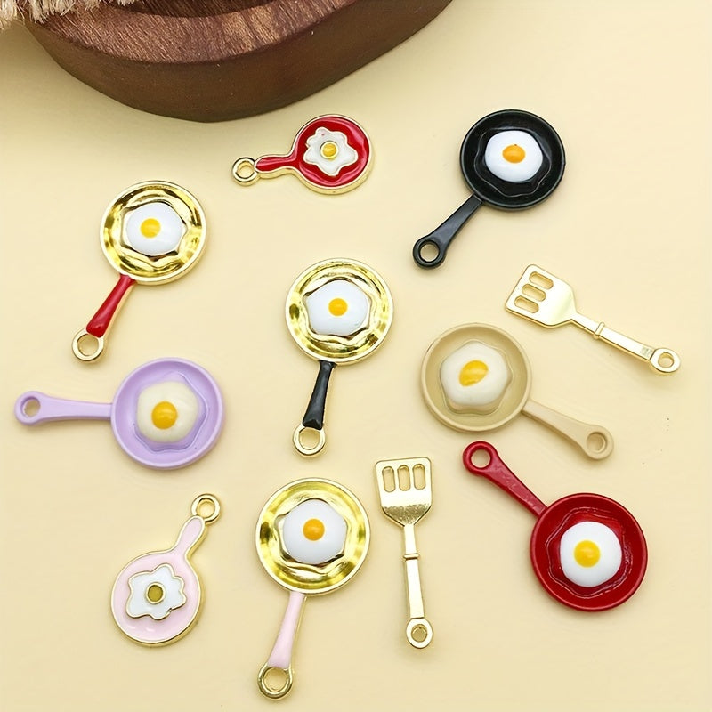 11pcs Enamel Poached Eggs Pan Charms for DIY Earrings Bracelet Pendants