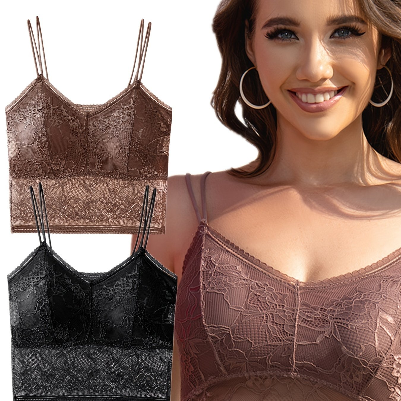 2pcs Lace Wireless Bras Breathable Mesh Bralette Women's Lingerie