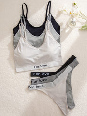 3 Sets Push Up Bra & Elastic Thongs Lingerie Set