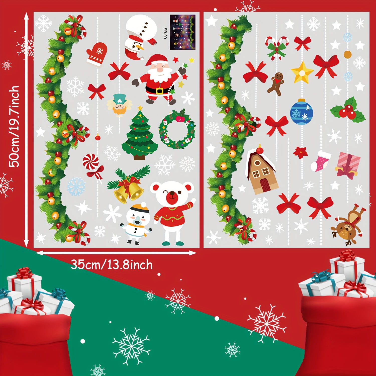 Christmas Window Stickers Decoration Santa Snowman Deer Snowflakes Tree Gift