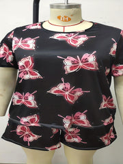  Leopard Print Tee & Shorts Loungewear Set
