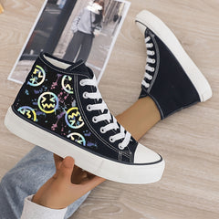 Girl's High Top Smile Face Skate Shoes With Plush Lining