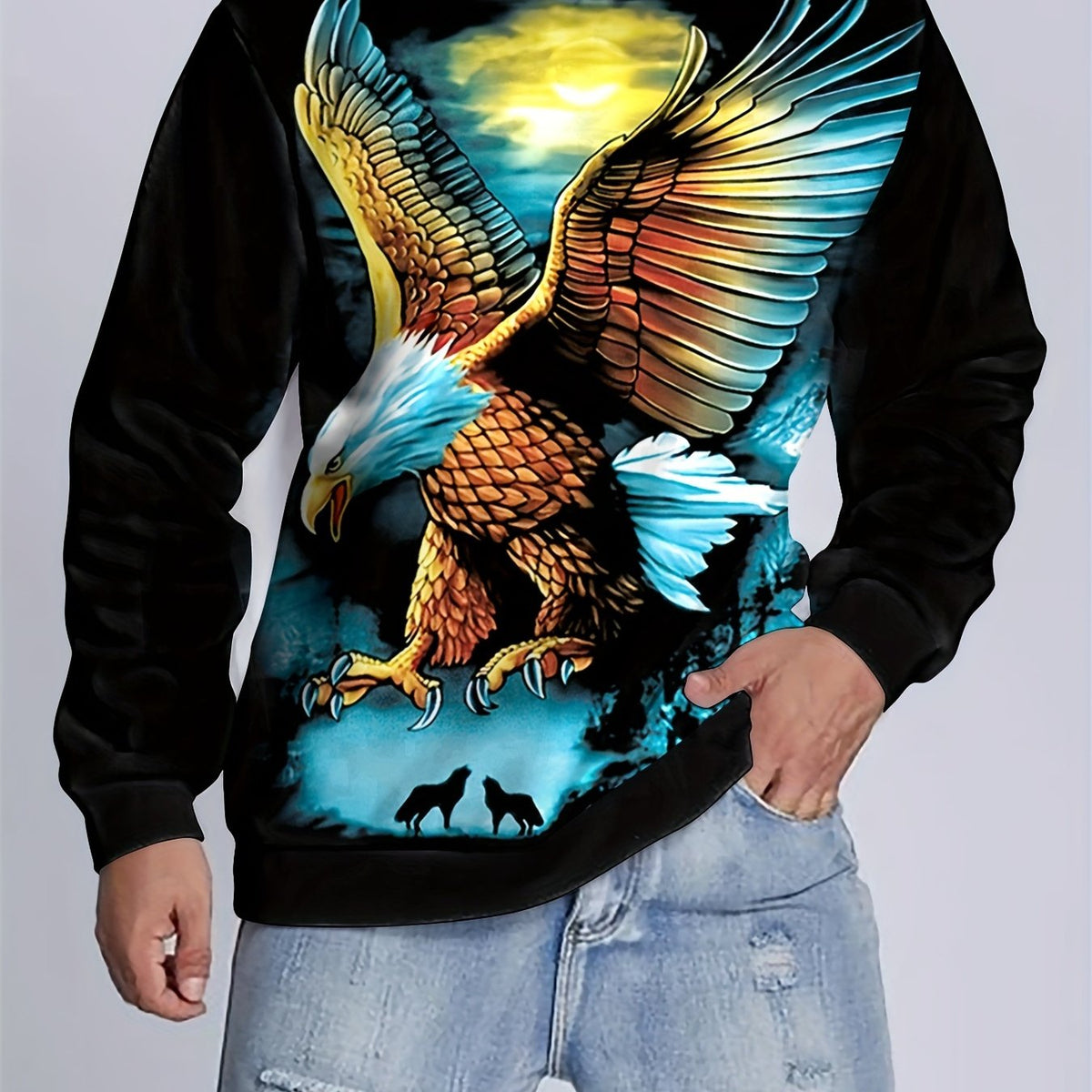 Animal Print Sweatshirt Men's Casual Graphic Crew Neck Pullover